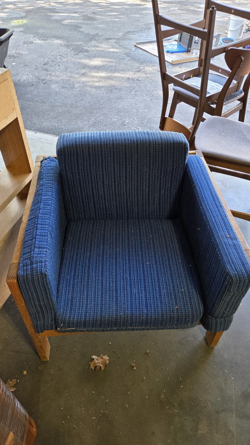 Blue Upholstered Armchair with Wooden Frame