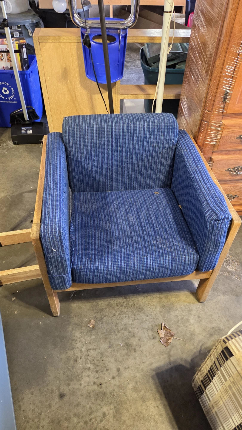 Blue Upholstered Armchair with Wooden Frame - photo 2
