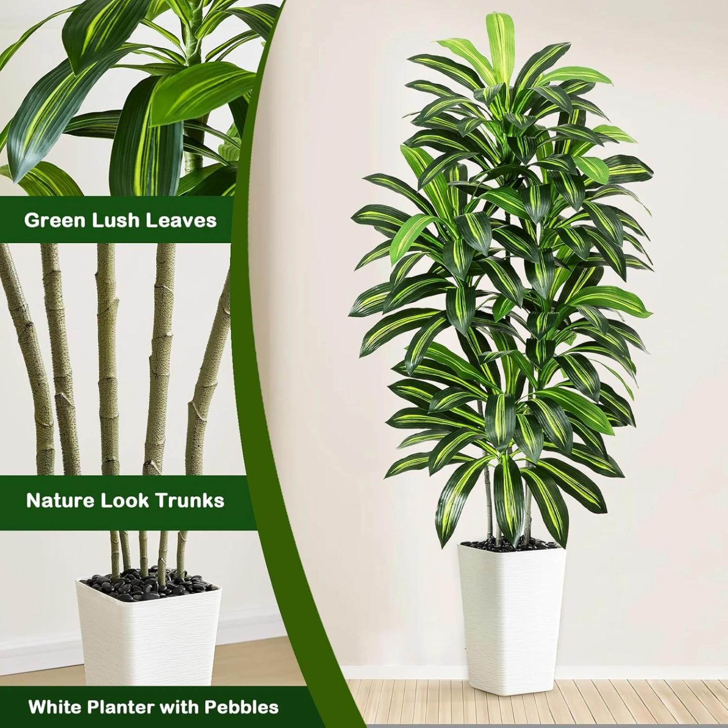 Dracaena Artificial Plant Indoor 5 FT Silk Tree Faux White - photo 2