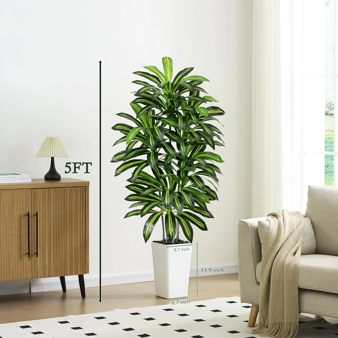 Dracaena Artificial Plant Indoor 5 FT Silk Tree Faux White - photo 5