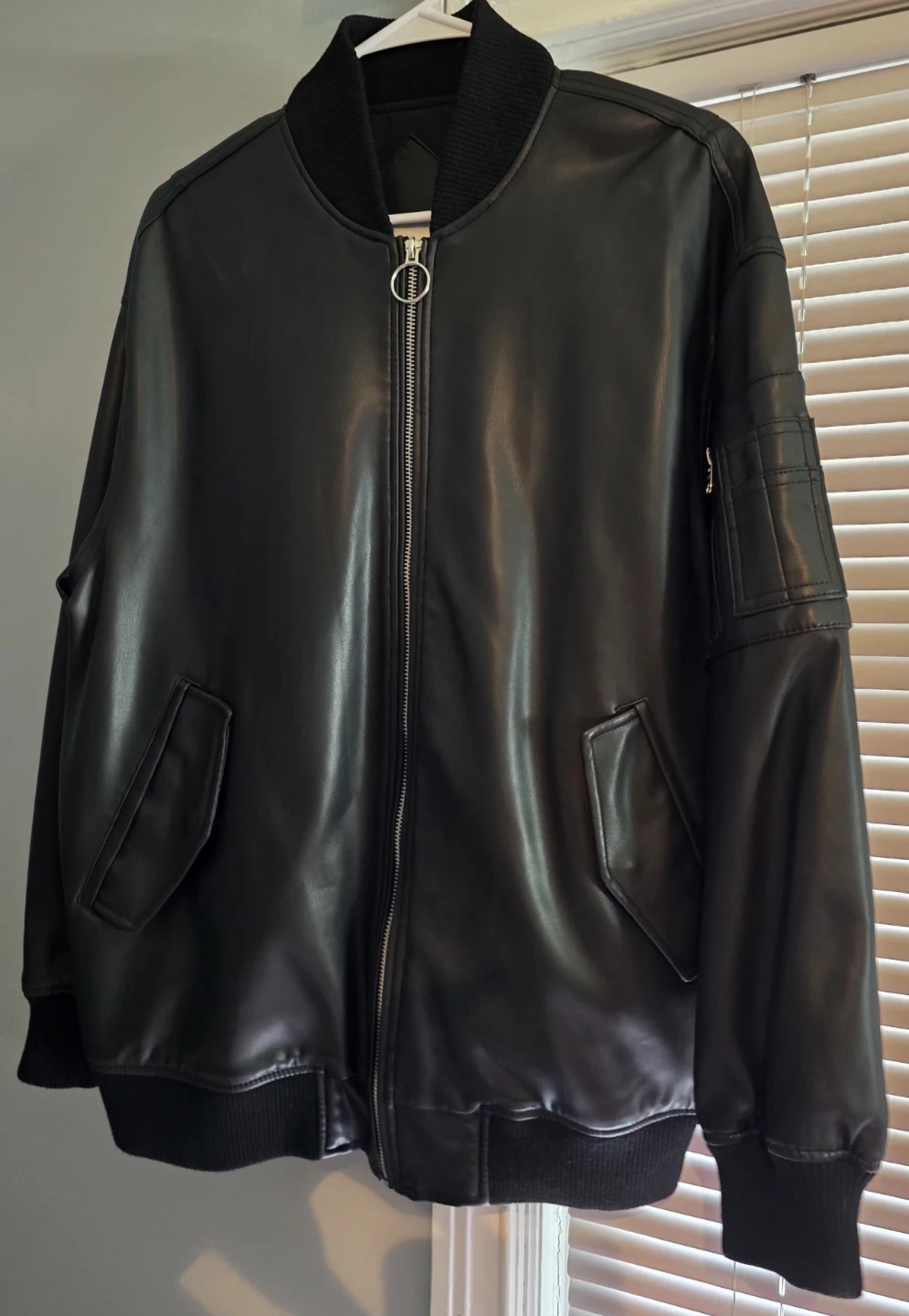 Bershka Black Faux Leather Bomber Jacket