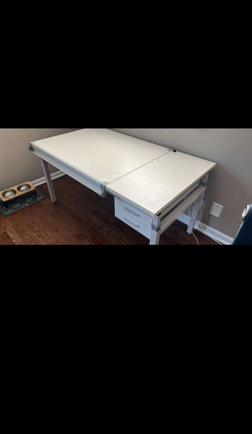 White Crafting / Drafting Table with Storage - photo 2