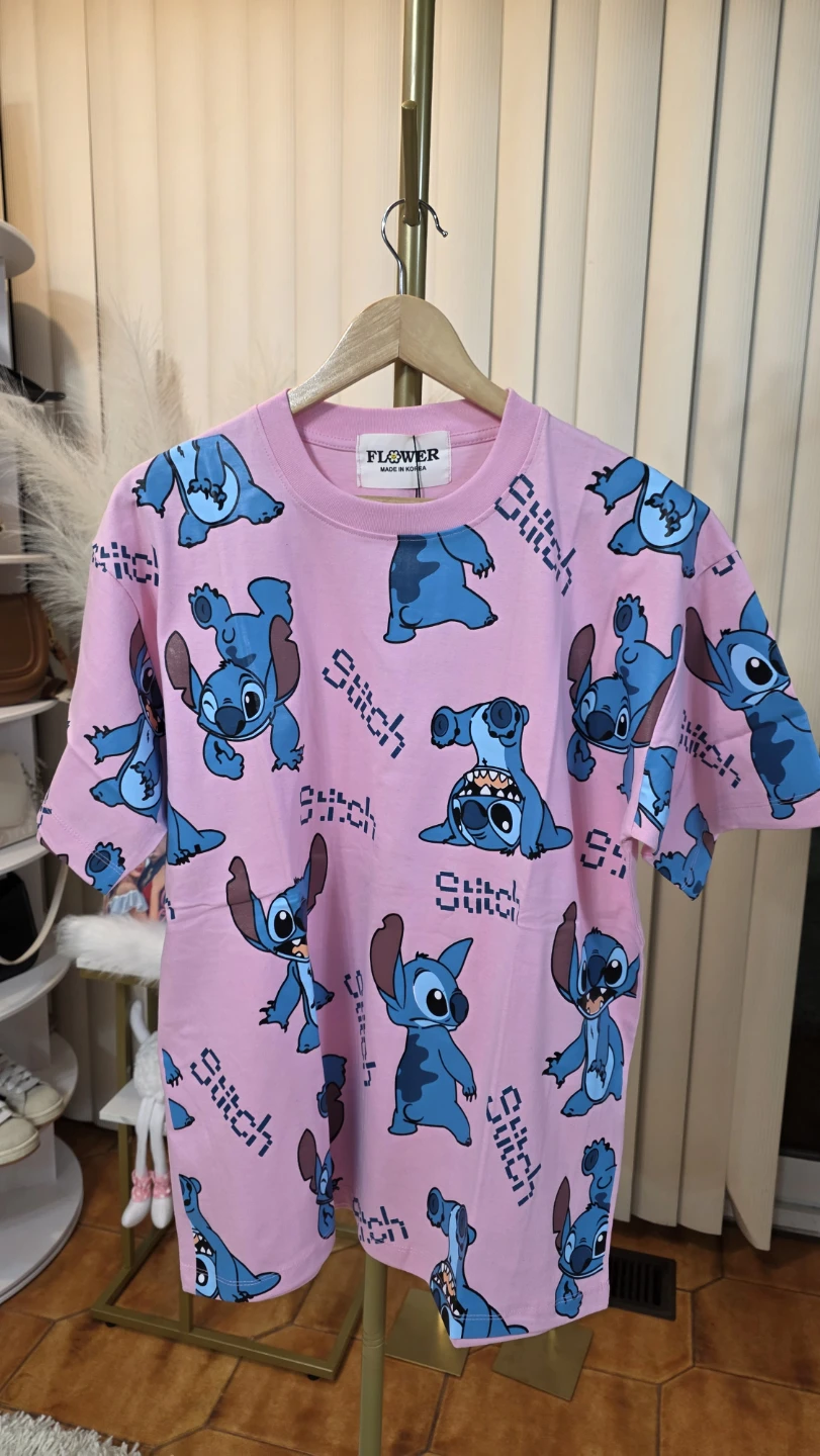 Flower Stitch All-Over Print Pink T-Shirt
