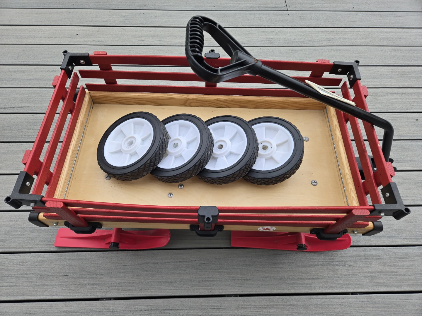 Red Wood Wagon with Ski Attachment