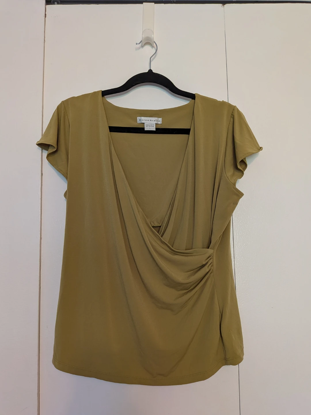 Bianca Nygaard Olive Green Ruched Wrap Top - Medium
