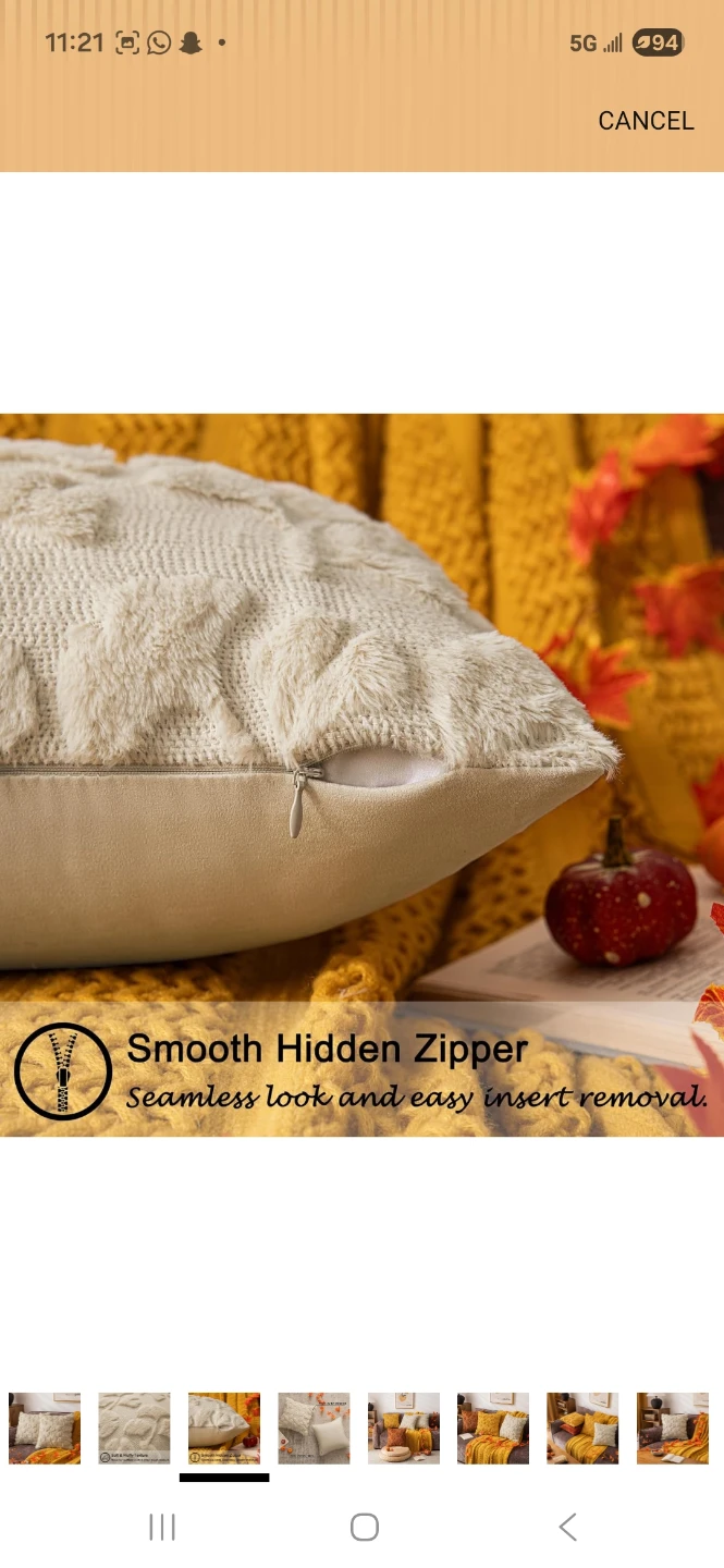 Cream Textured Throw Pillow Cover with Leaf Design - photo 3