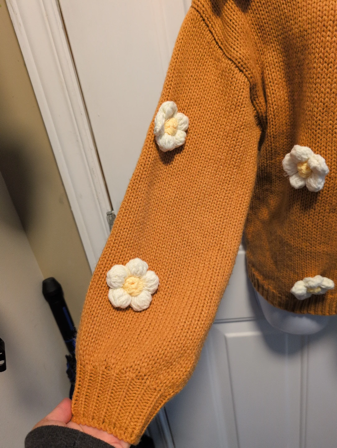 Orange Acrylic Cardigan with Flower Embellishments - Size S - photo 2
