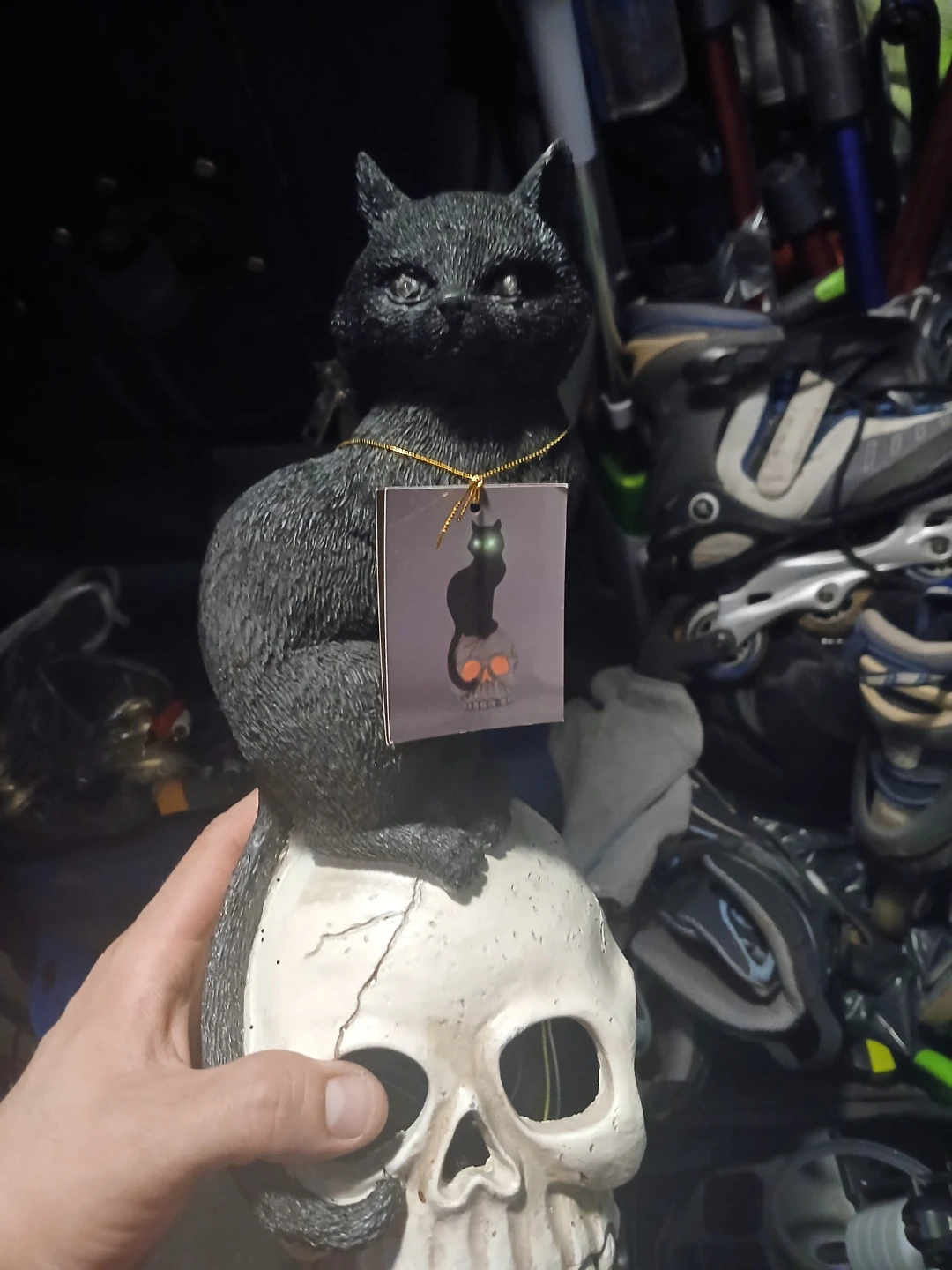 Black Cat on Skull Halloween Decoration