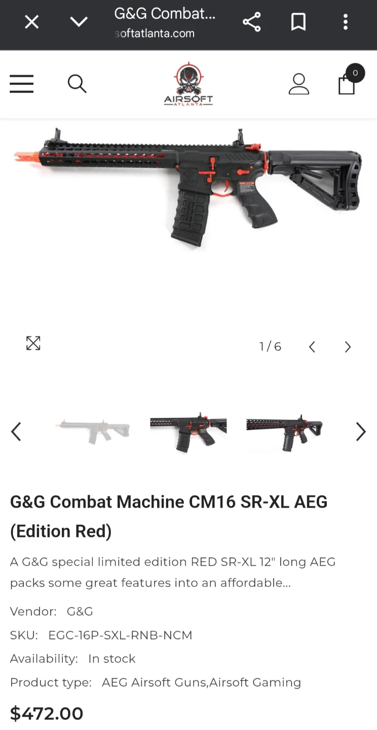 G&G Combat Machine CM16 SR-XL AEG (Edition Red) Airsoft Rifle