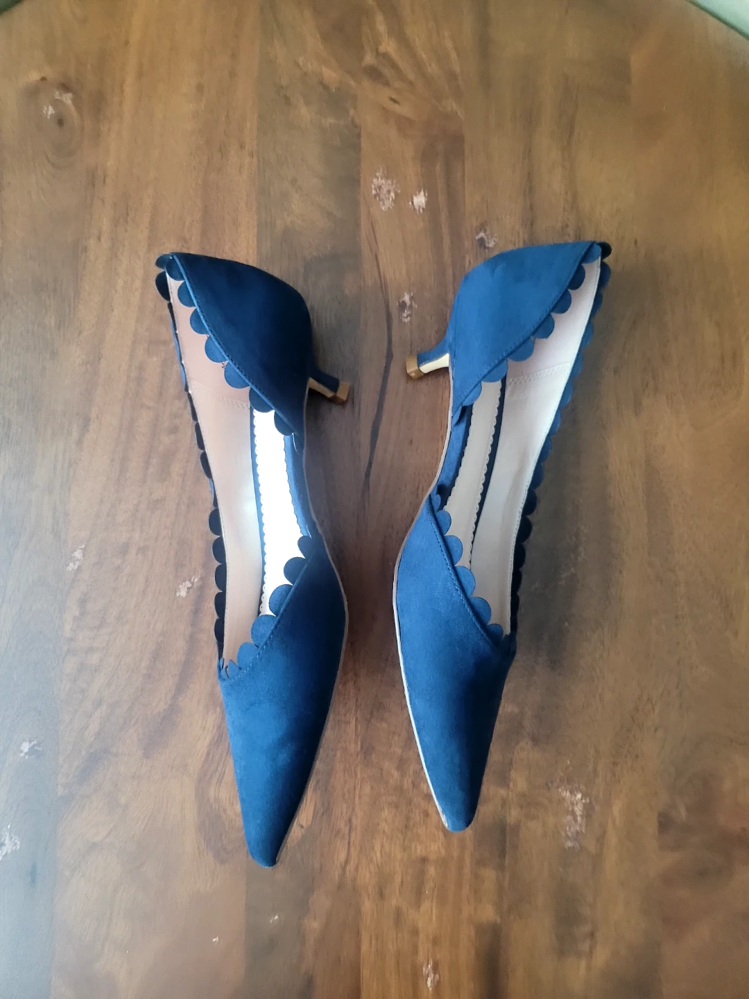 Blue Suede Scalloped Kitten Heels - photo 2