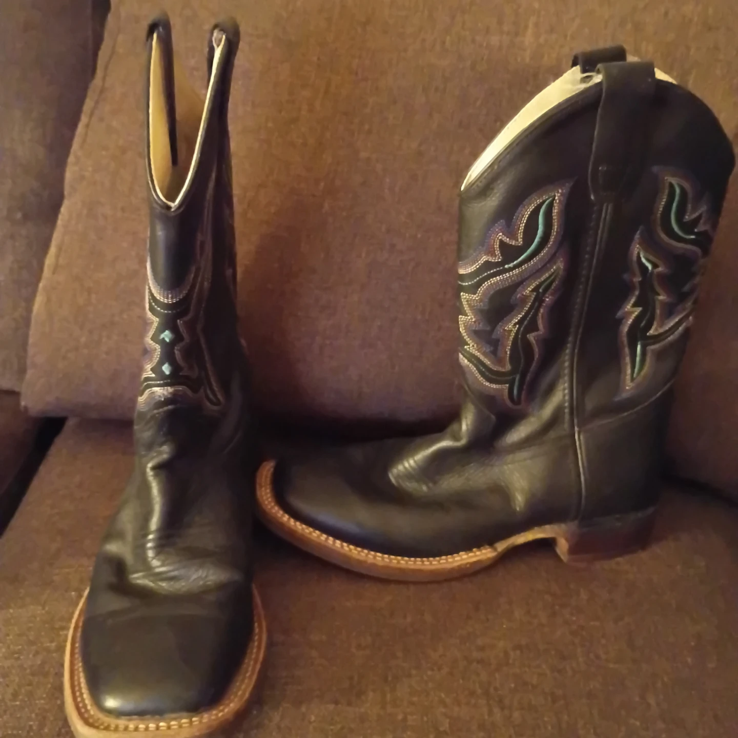 Old West Black Leather Cowboy Boots