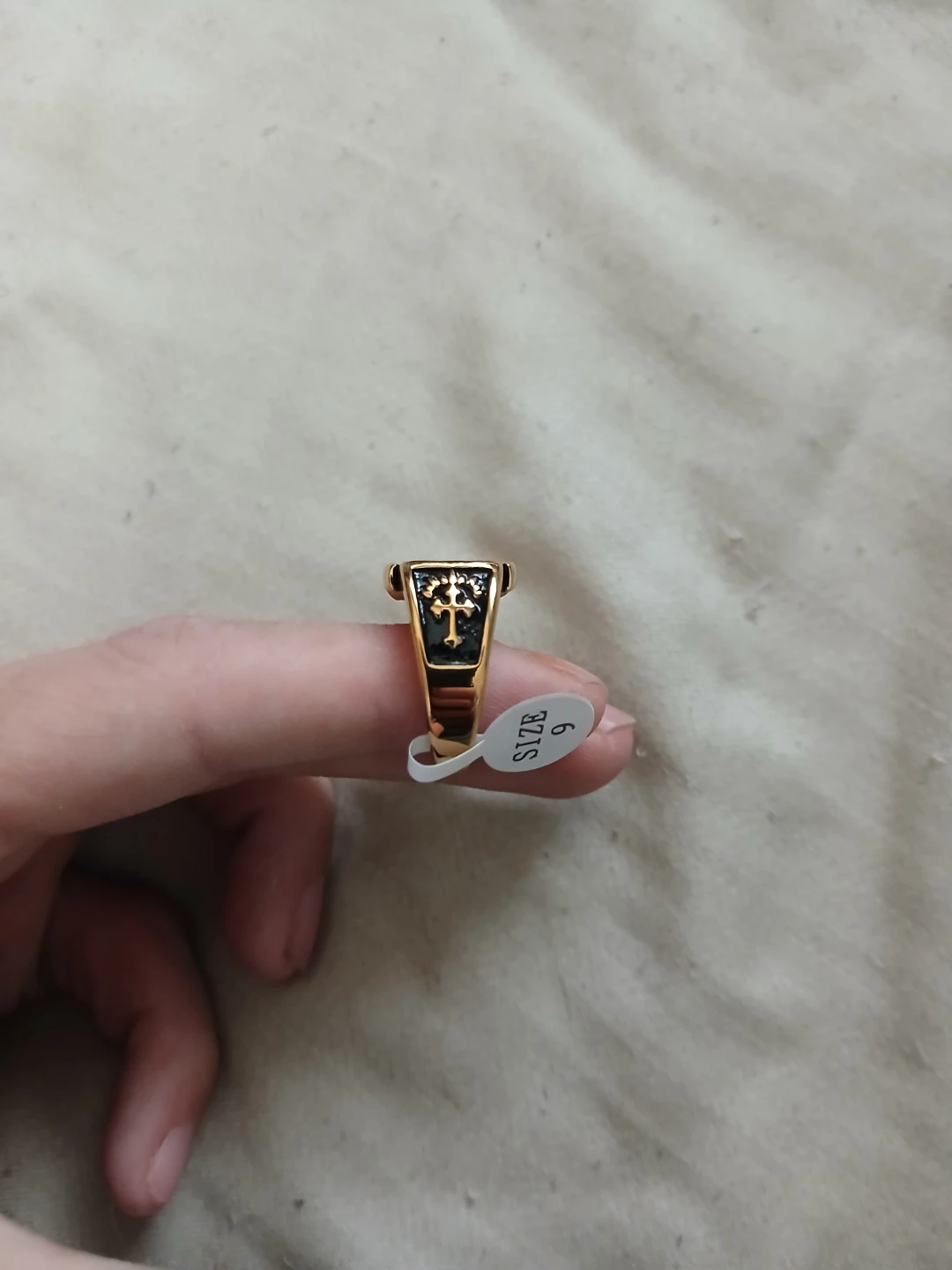 18K Gold Plated 304L Stainless Steel Military Cross Ring - photo 3