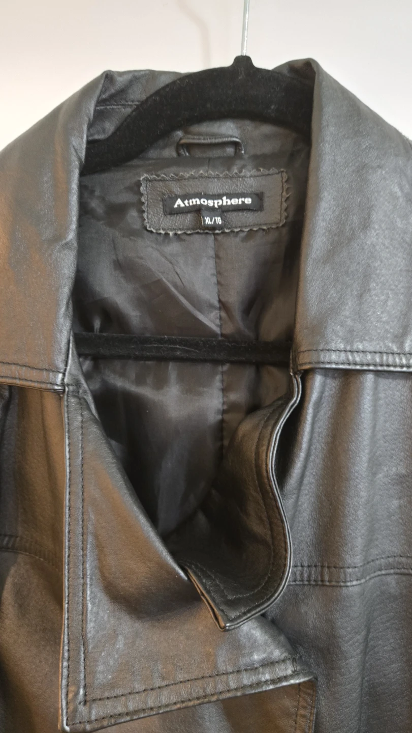 Atmosphere Black Leather Belted Trench Coat XL - photo 2
