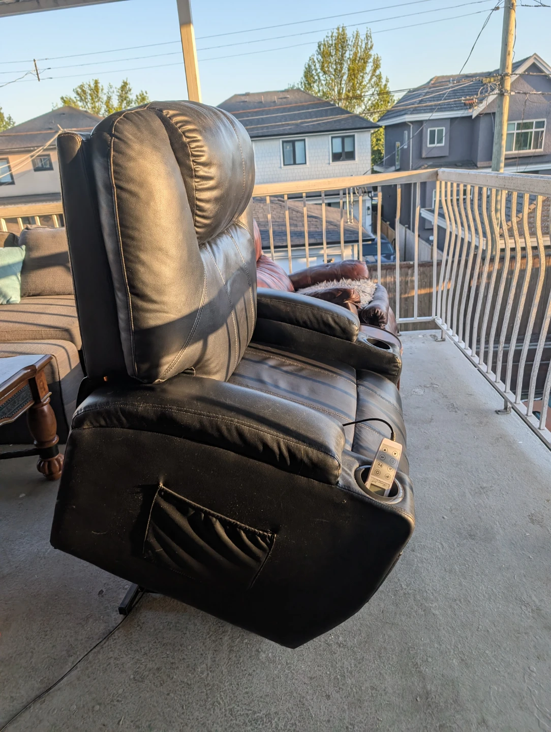 Black Faux Leather Power Recliner Chair with Cup Holders