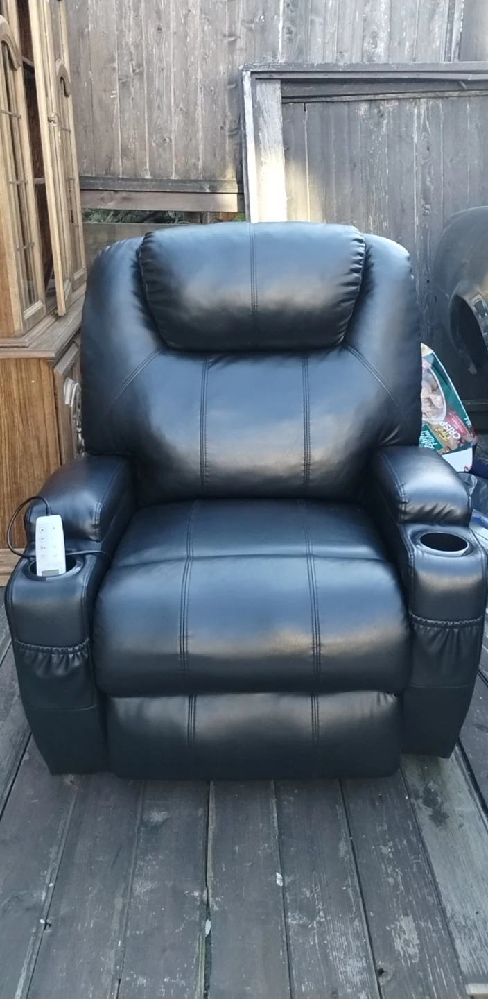 Black Faux Leather Power Recliner Chair with Cup Holders - photo 4
