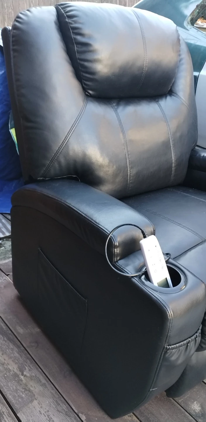 Black Faux Leather Power Recliner Chair with Cup Holders - photo 5