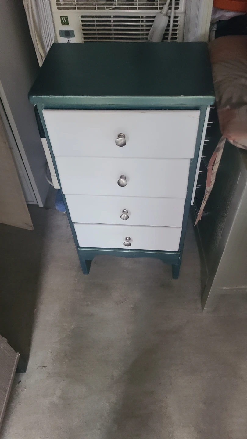 Small Dark Green and White Dresser with 4 Drawers