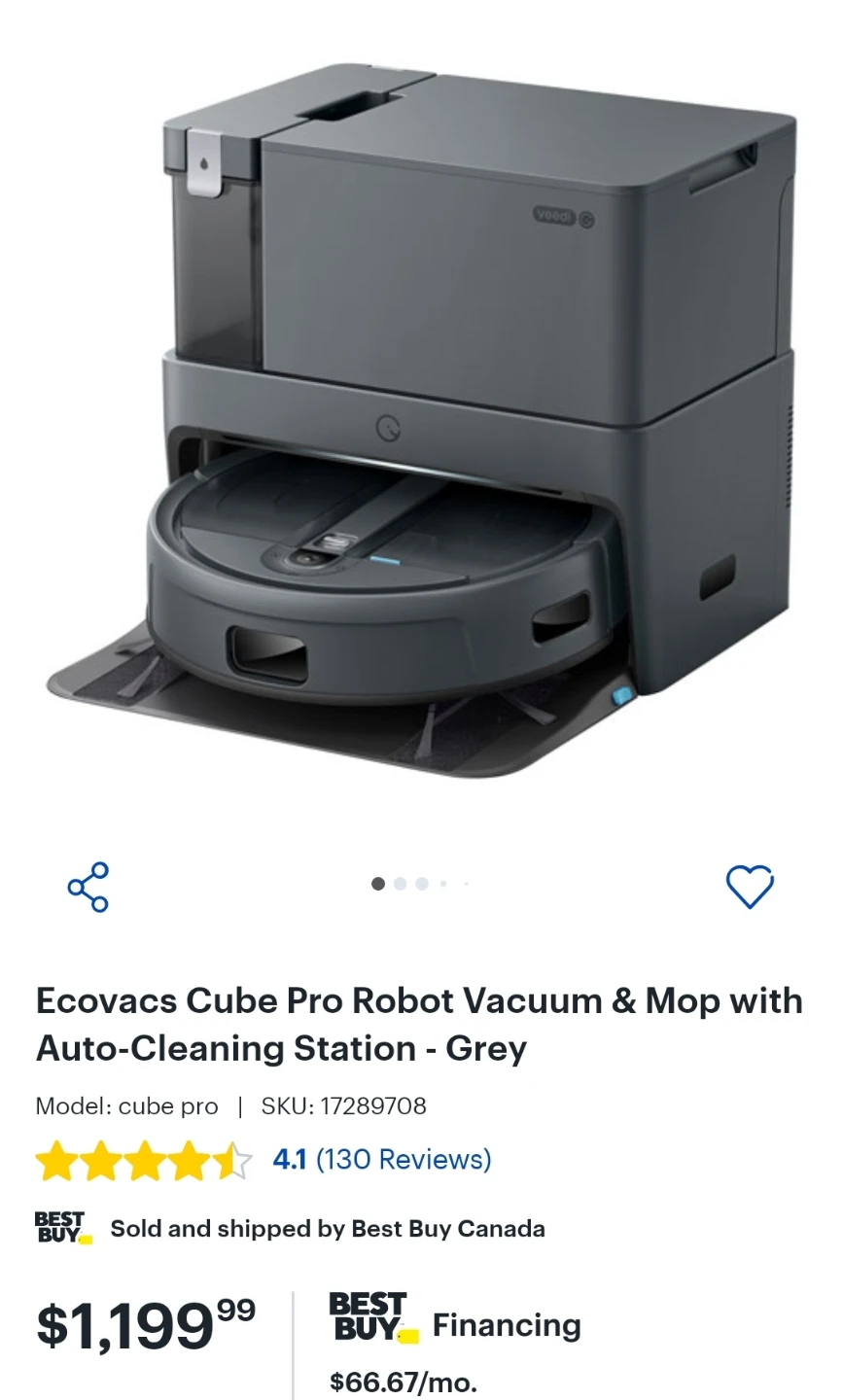 Yeedi Cube Pro Robot Vacuum & Mop Station - Grey