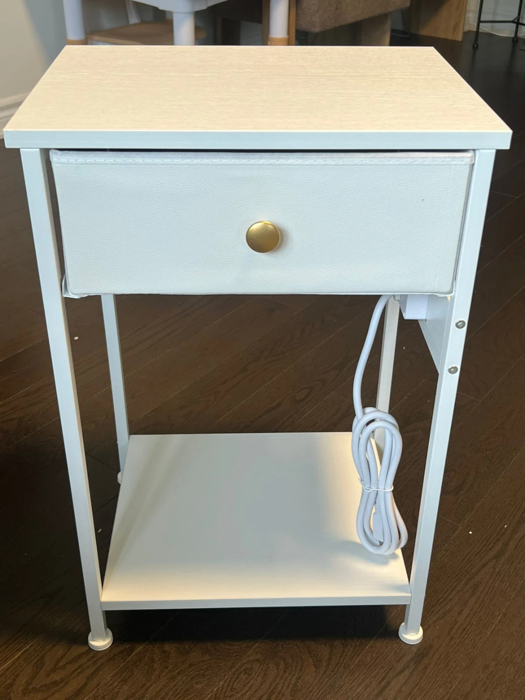 White Nightstand with Drawer and Shelf