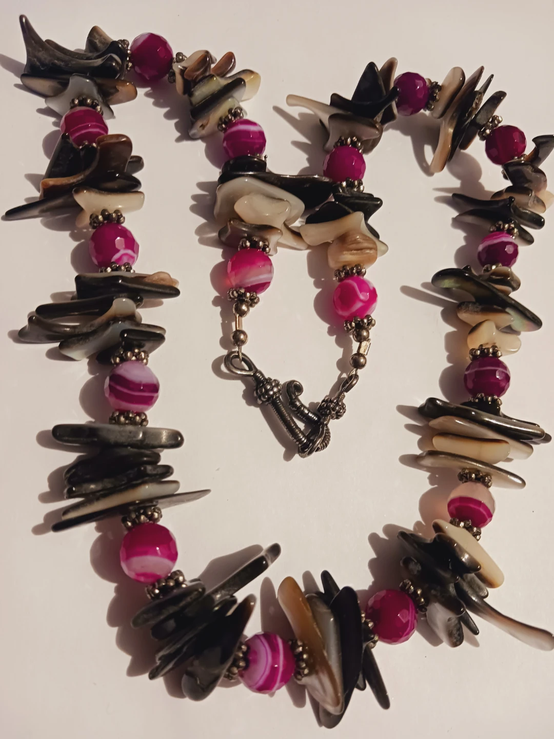 Brazilian Vibrant Pink Agate Stones & Hawaii Heishi Necklace