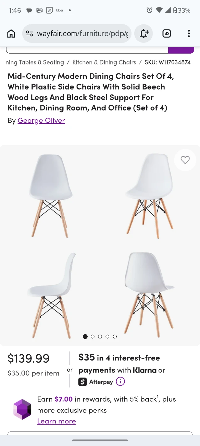 Modern Dining Chairs Set of 4, White Plastic