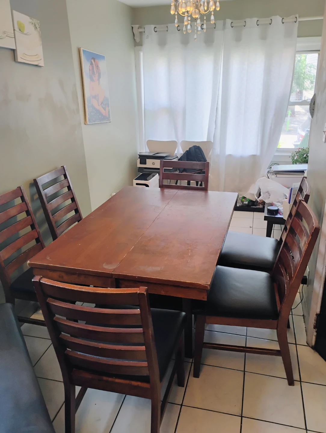 Wooden Dining Table with 6 Chairs and Bench
