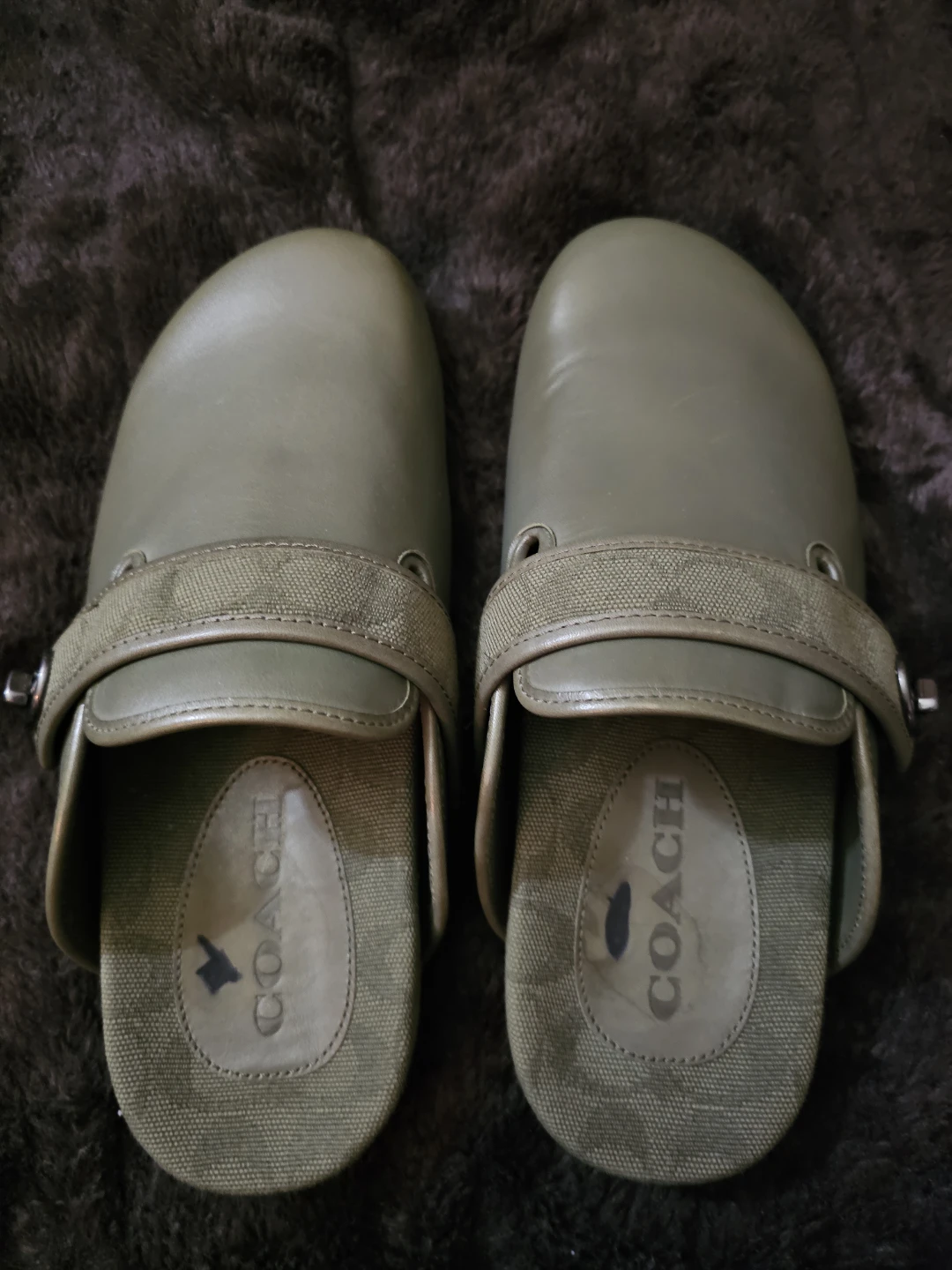 Coach Clog Slides Olive Green with Strap