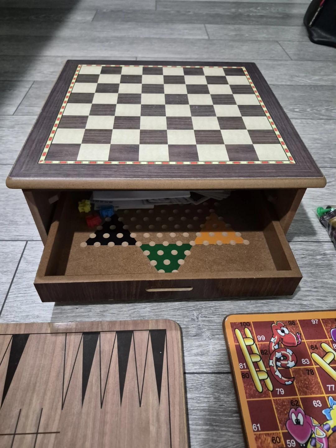 Wooden Game Set - Chess, Snakes and Ladders and more.