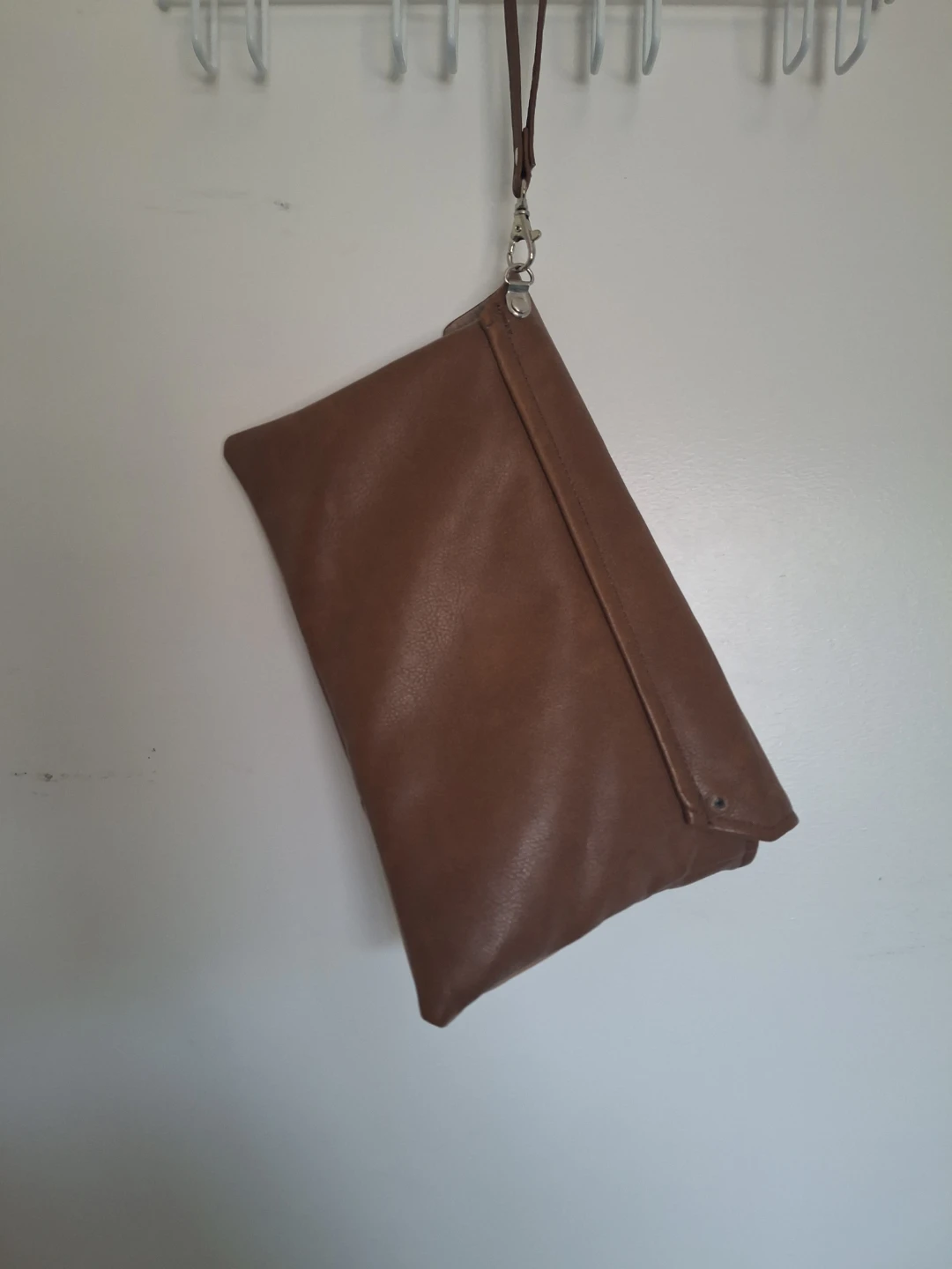 Brown Faux Leather Clutch Bag with Strap - photo 2