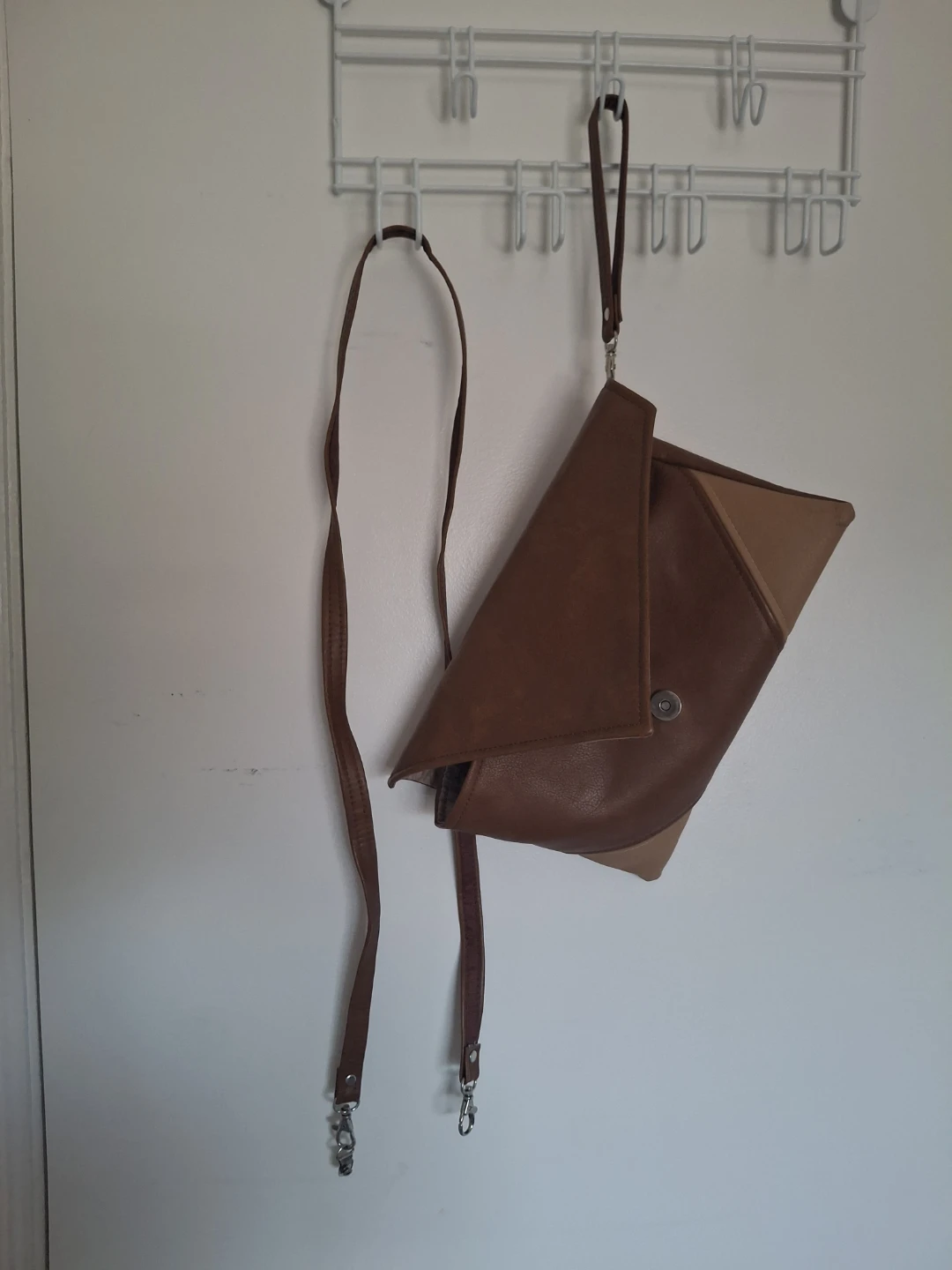Brown Faux Leather Clutch Bag with Strap - photo 5