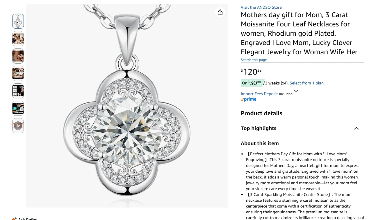 3 Carat Moissanite Four Leaf Clover Necklace - photo 2