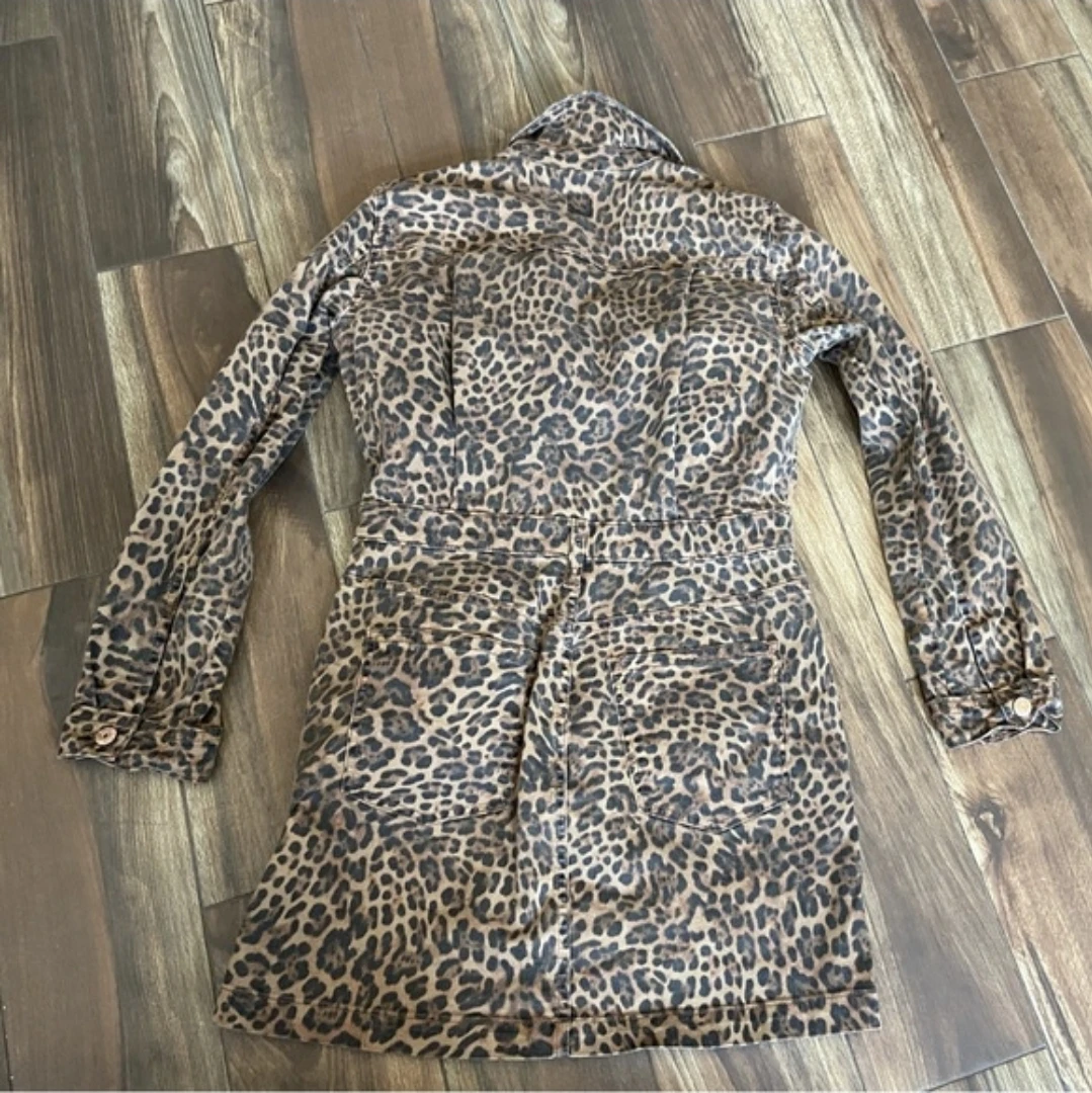 GAP Leopard Print Denim Utility Mini Dress • Small - photo 3
