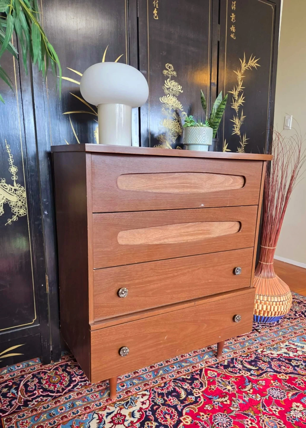 MCM Walnut Tallboy Dresser With 4 Drawers - photo 2