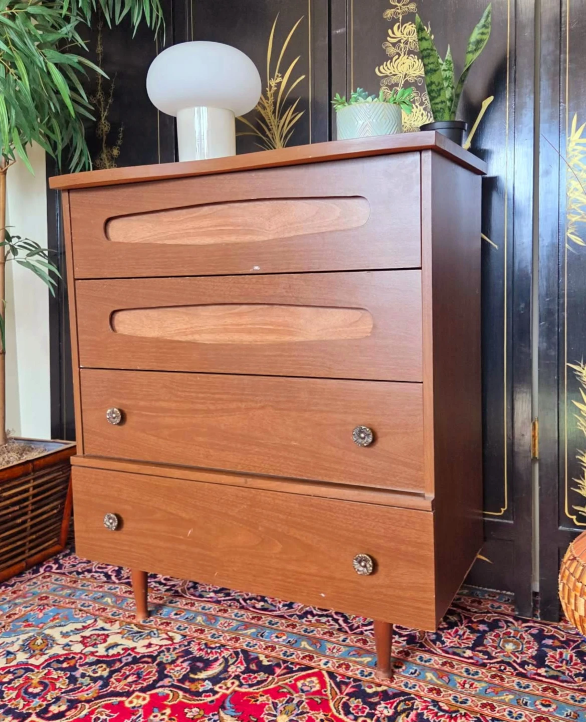 MCM Walnut Tallboy Dresser With 4 Drawers - photo 3