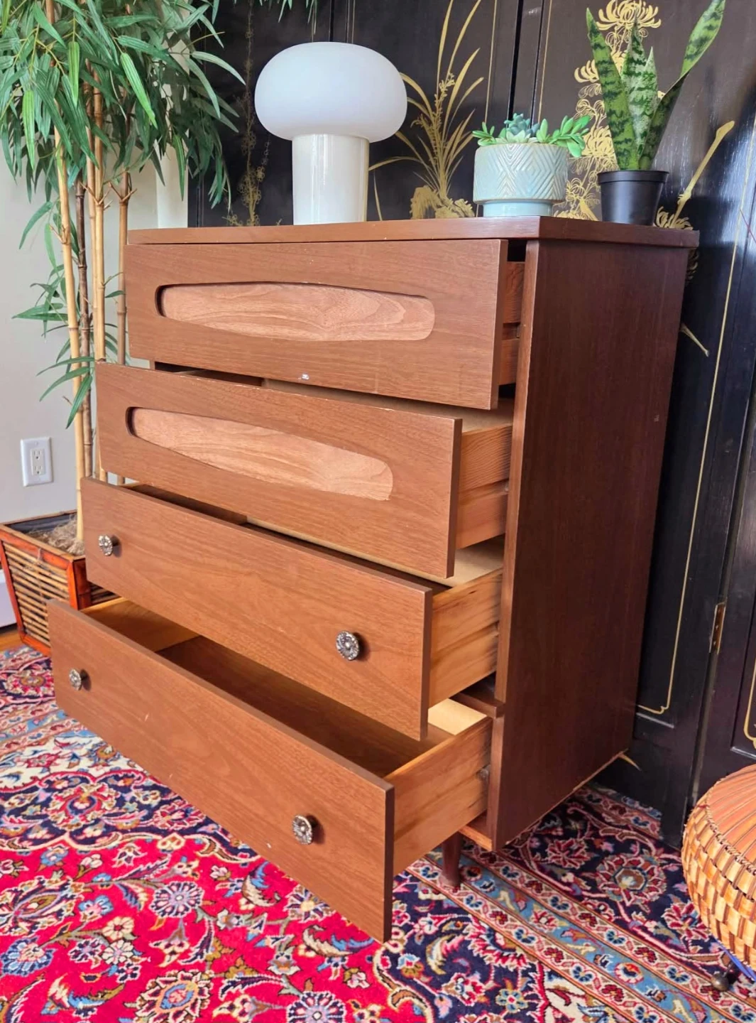 MCM Walnut Tallboy Dresser With 4 Drawers - photo 4