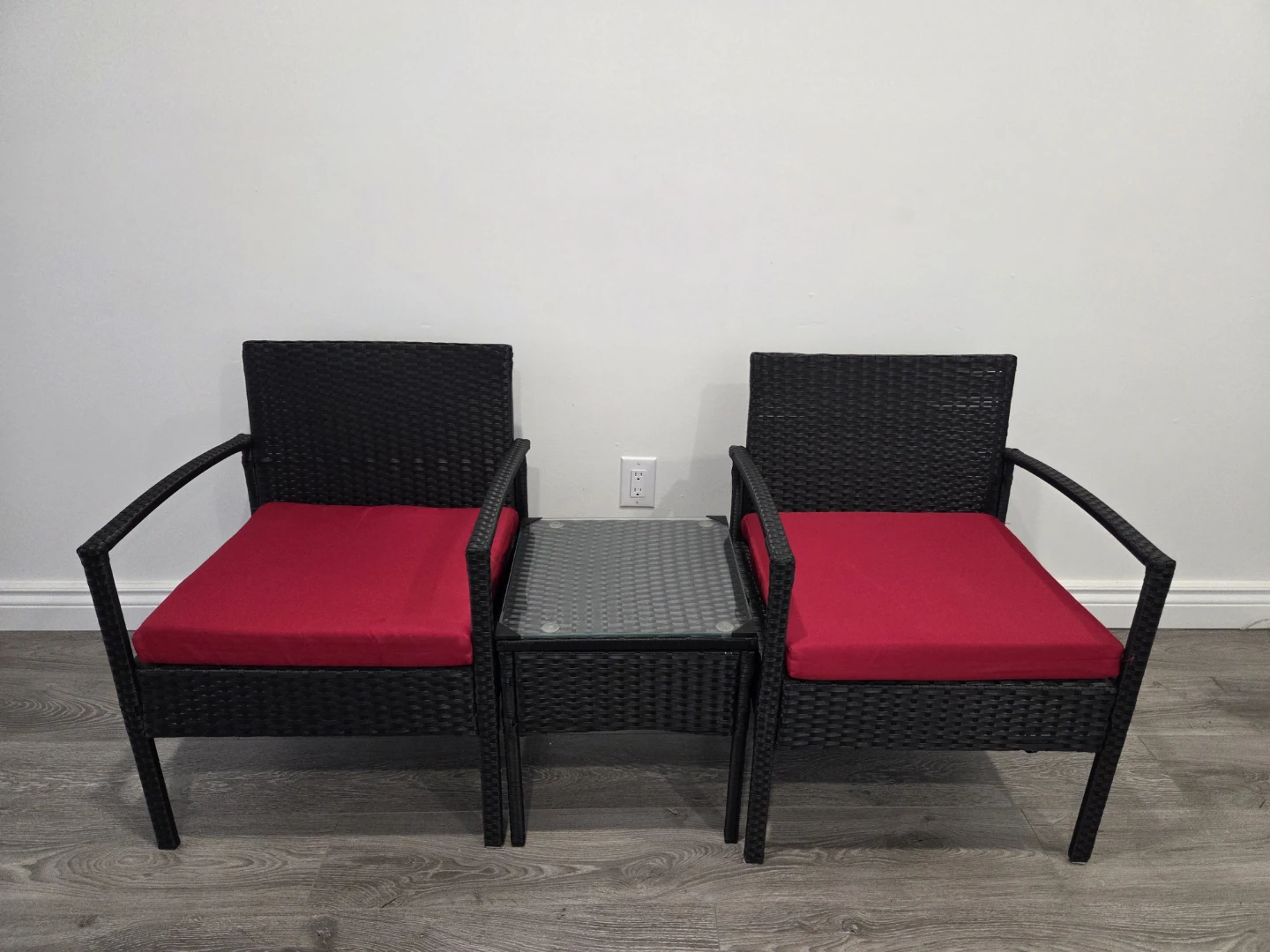 3PCS Patio Furniture Set Coffee Table & 2Chairs W /Cushion