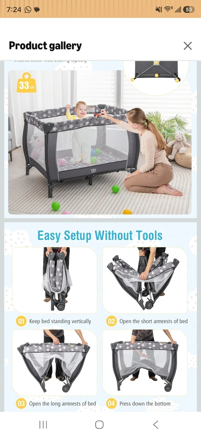 Baby Playpen Portable Crib Playard with Mattress