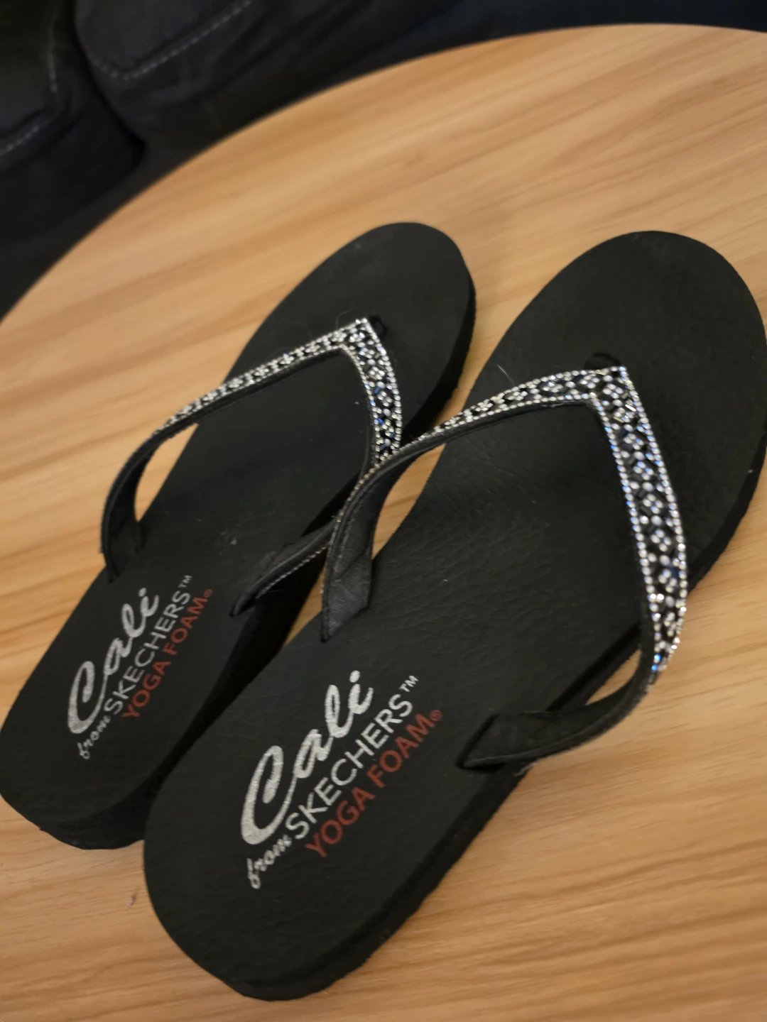 Skechers Cali Yoga Foam Flip Flops Black Embellished