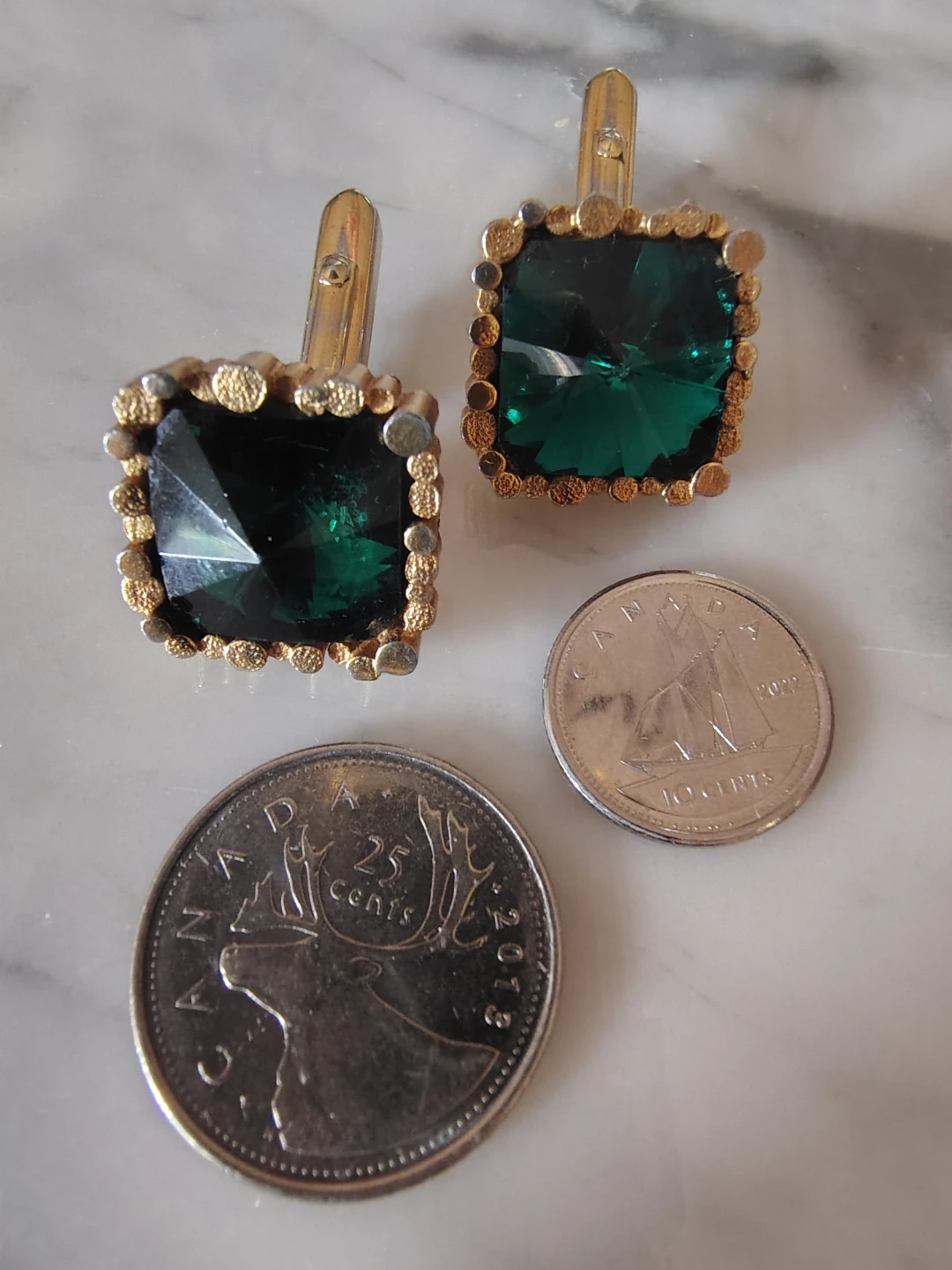 Vintage Gold Tone &  Emerald Cut Glass Cufflinks - Rare - photo 2