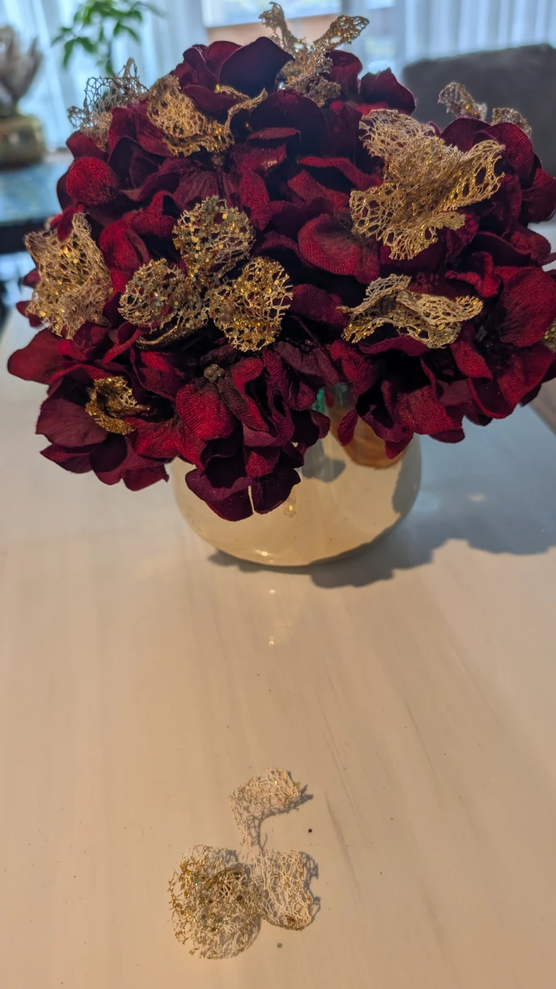 Burgundy Hydrangea Floral Arrangement with Gold Accents - photo 2