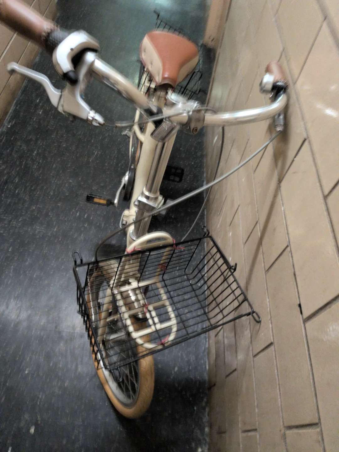 Cream Folding Bicycle with Front Basket
