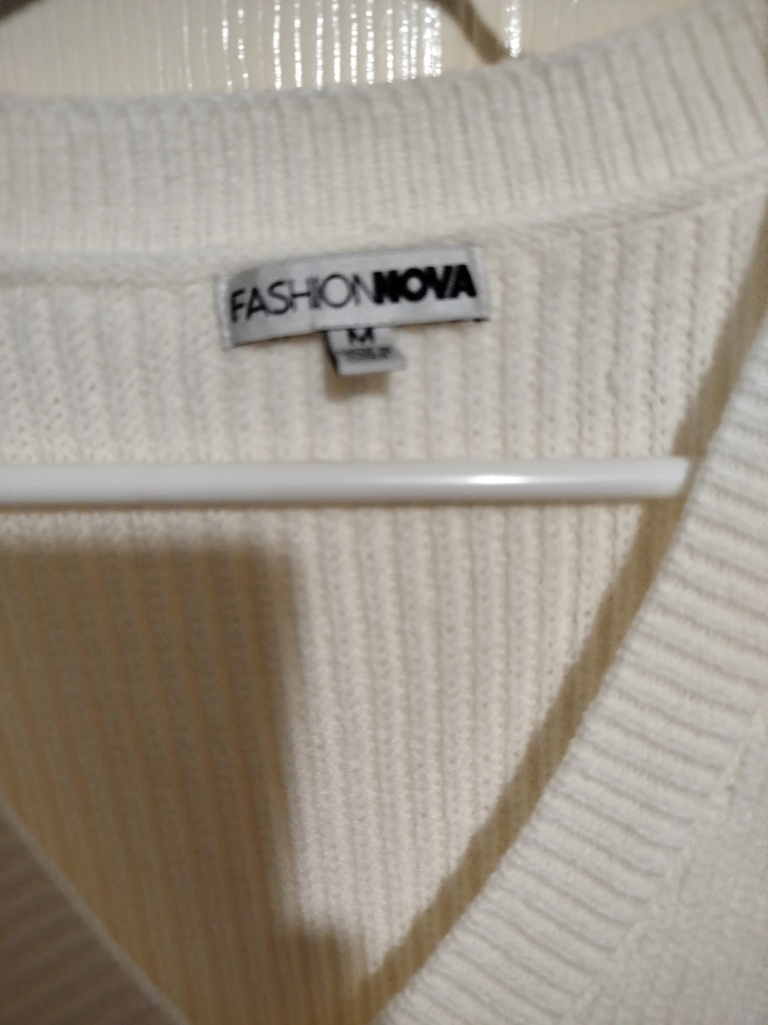 Fashion Nova White V-Neck Sweater Dress Size M