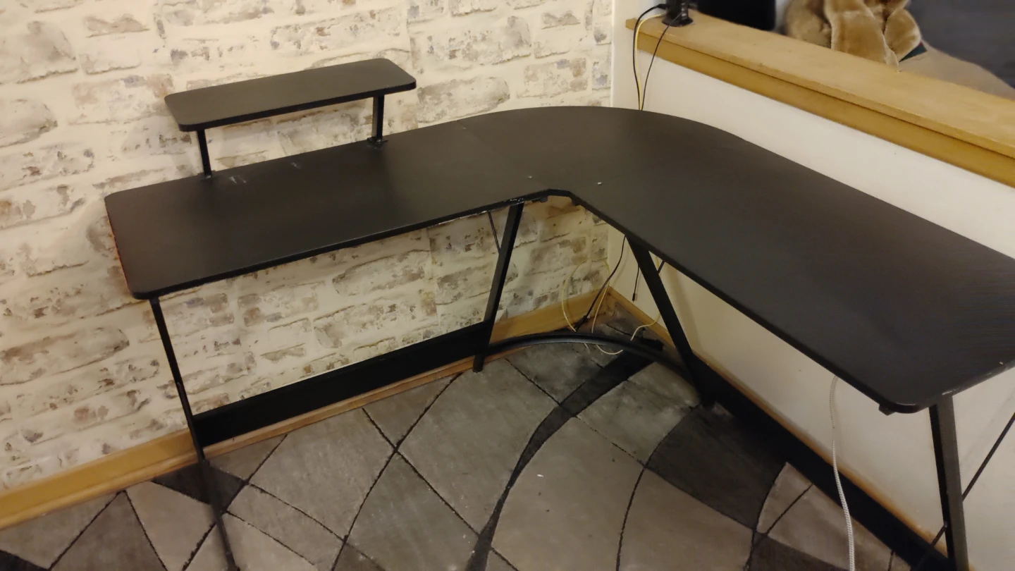 Black L-Shaped Desk with Monitor Shelf - photo 2