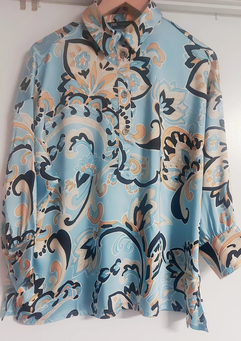 ZARA Printed Long Sleeve Button-Up Shirt