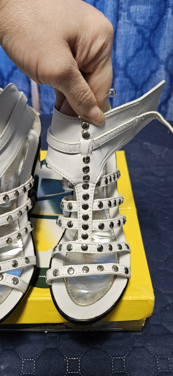 White Studded Wedge Sandals Size 37 - photo 5