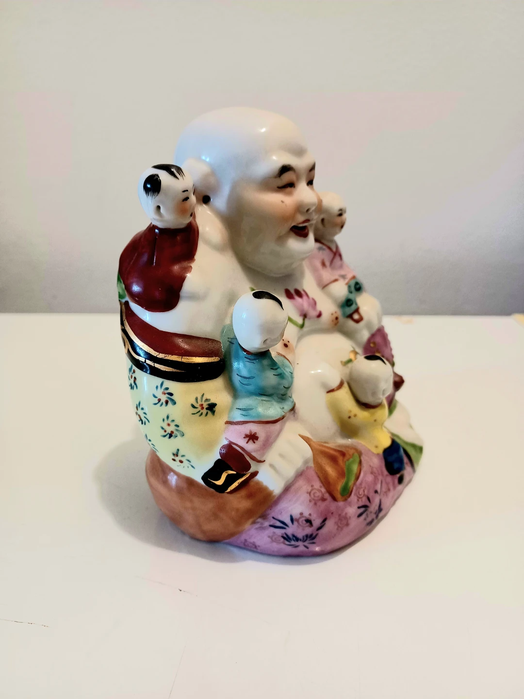 Vtg. Hand Painted Buddha With Children Statuette - photo 2