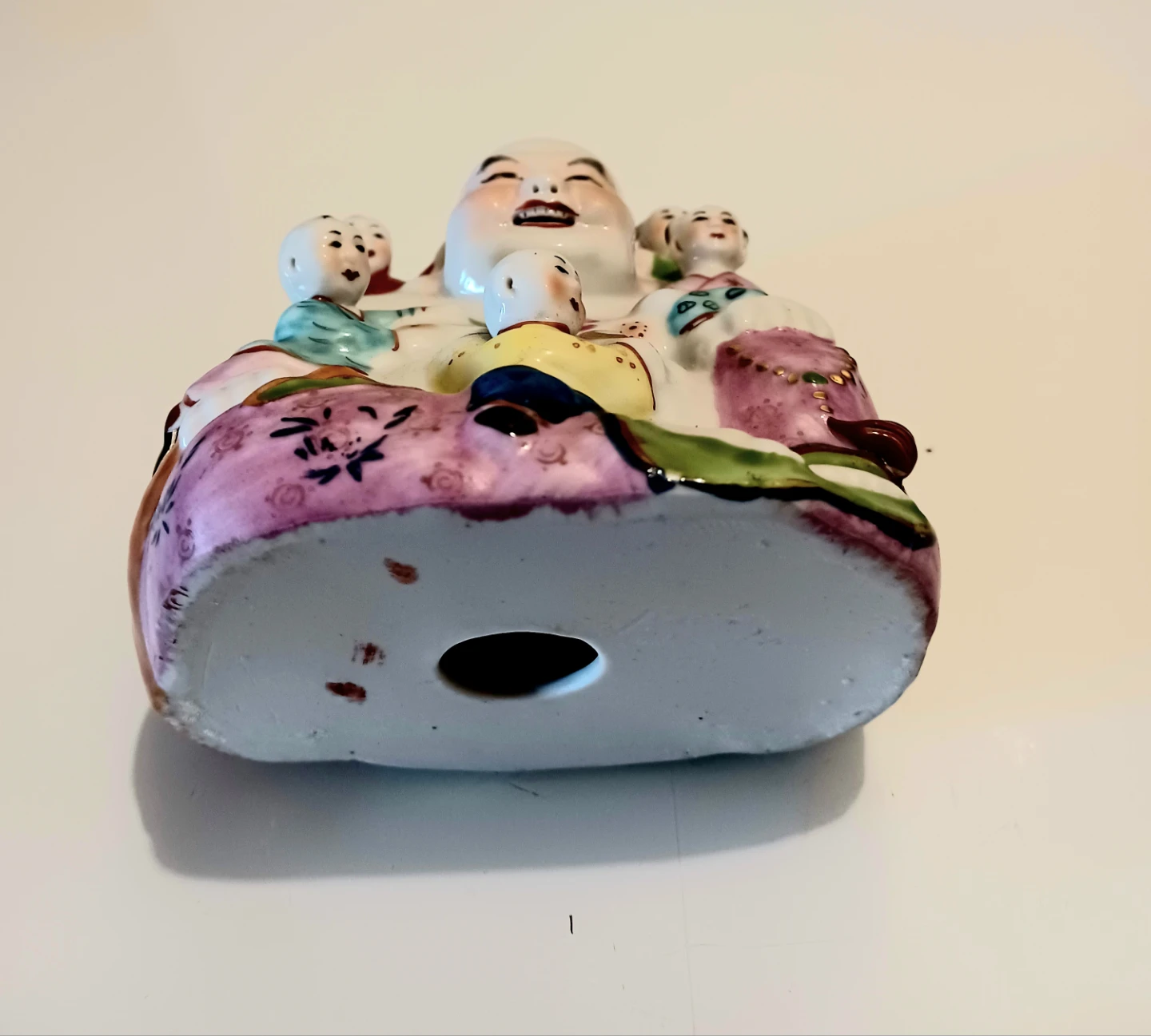 Vtg. Hand Painted Buddha With Children Statuette - photo 4