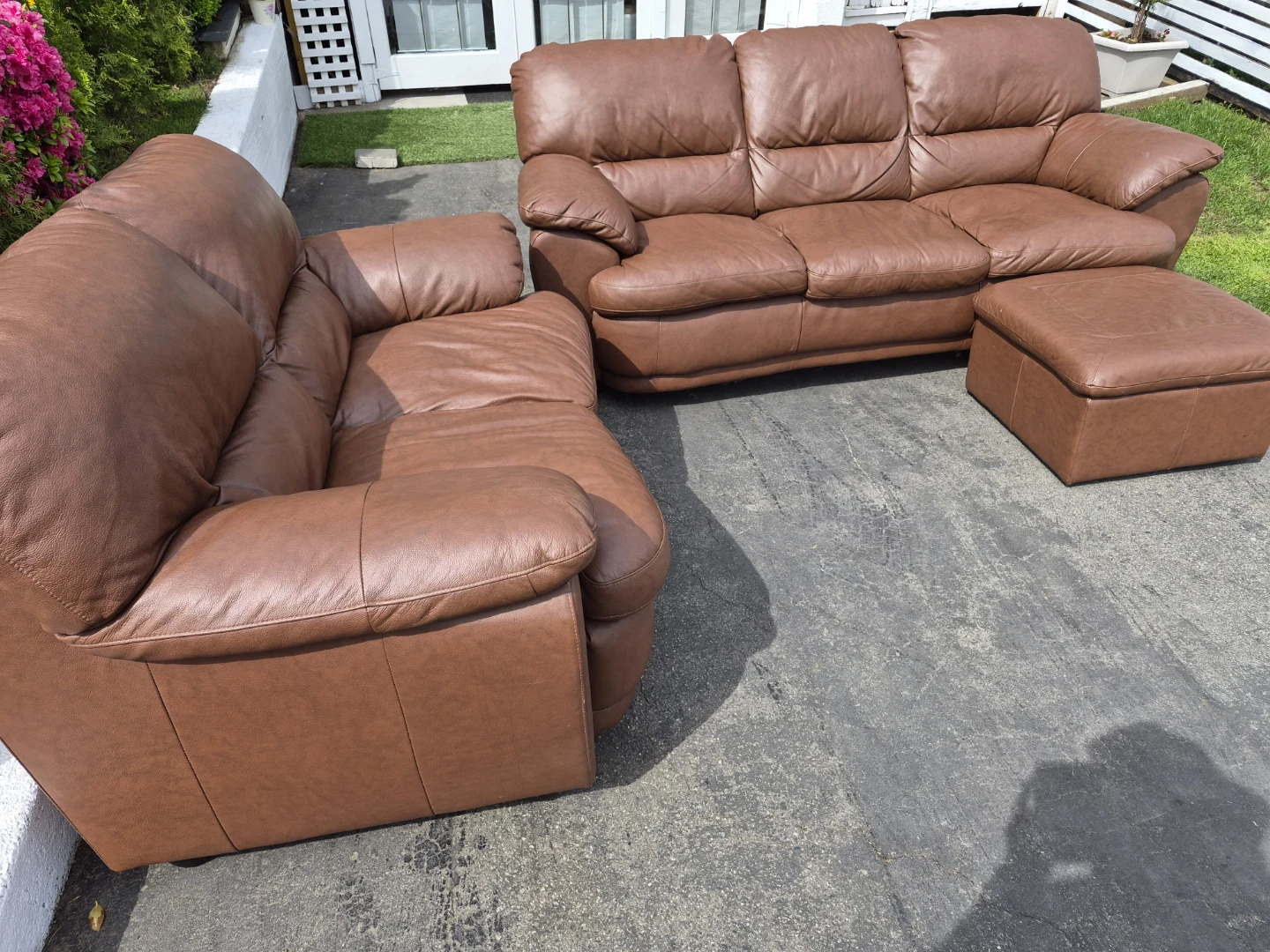 Brown Leather Sofa and Loveseat Set with Ottoman