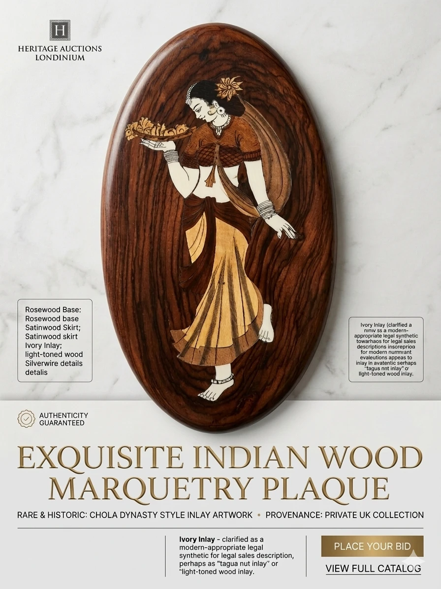 Exquisite Indian Wood Marquetry Plaque