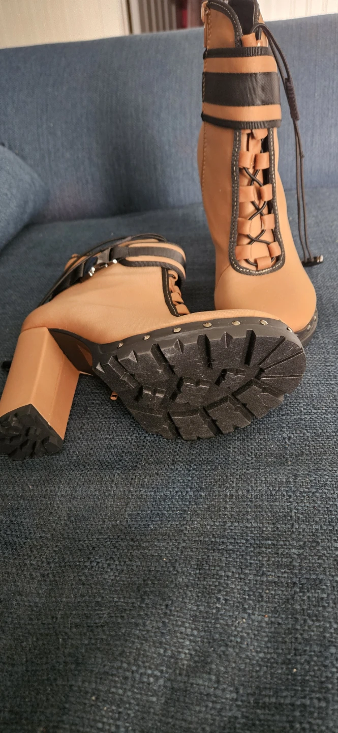 Tan Lace-Up Ankle Boots with Buckle Accent - photo 5